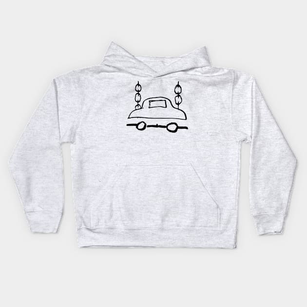 Car with Chains Doodle Black Kids Hoodie by Mijumi Doodles